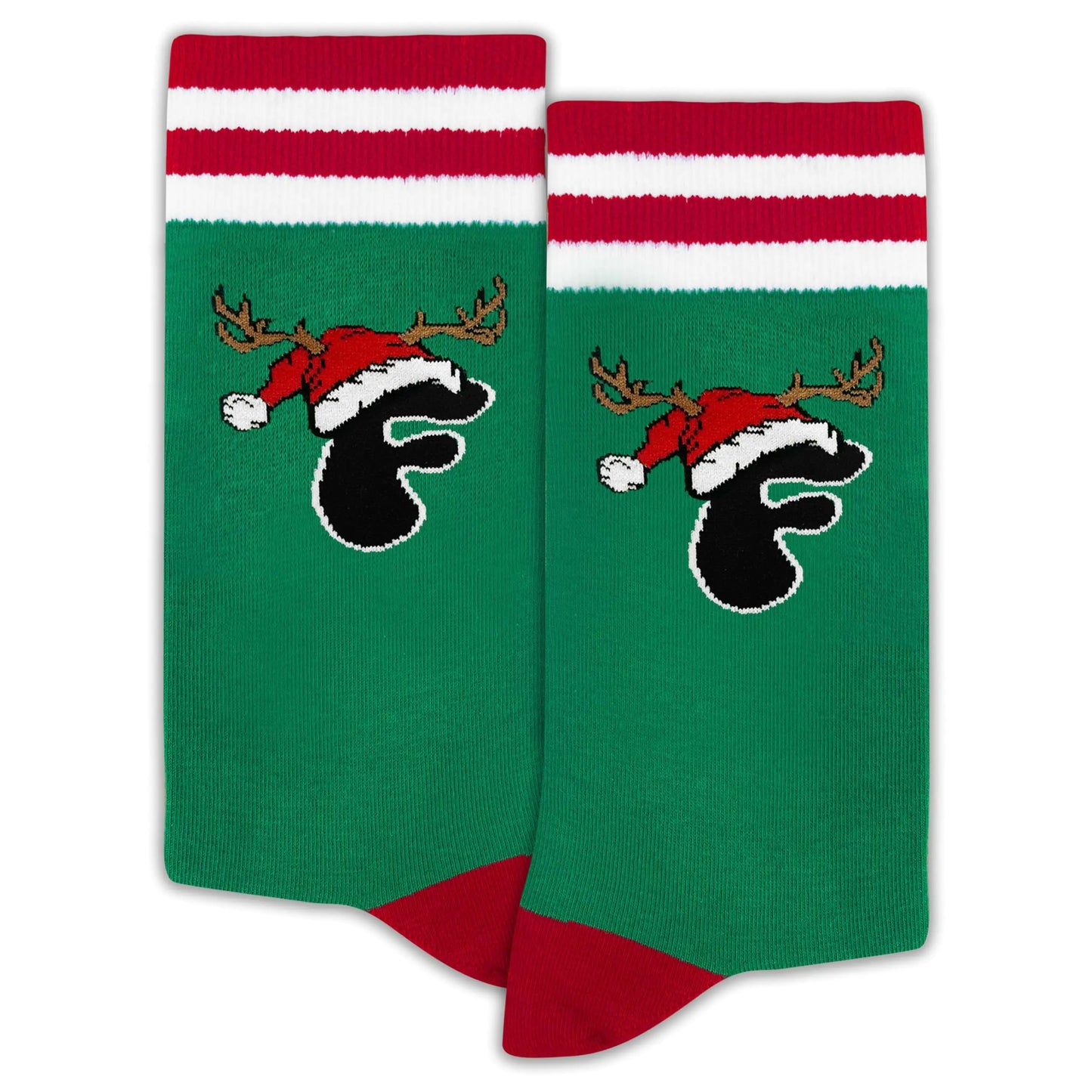 Christmas Funny Initial Socks with Stripes & the Letter ‘F’ in A Cute Caribou Horn Christmas Hat Christmas Gifts for Family Friends Classmates Christmas Outfits Christmas Socks. (148)